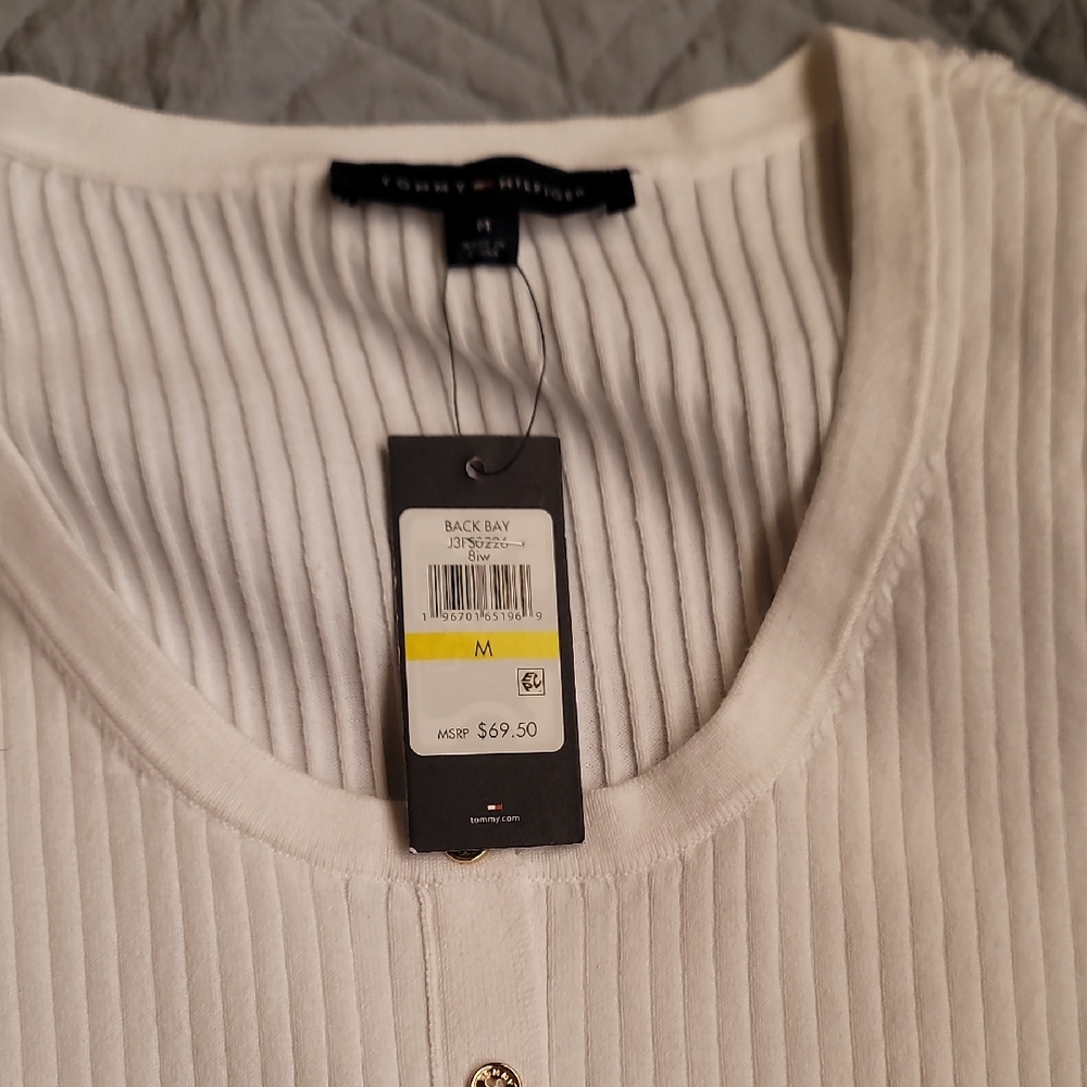 Tommy Hilfiger Cream Ribbed Knit Top